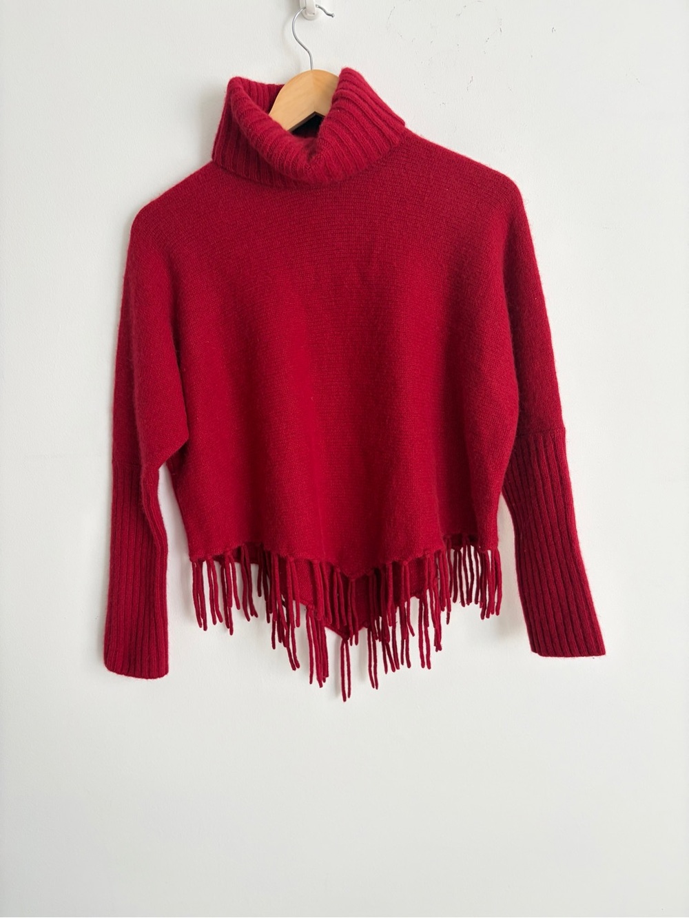 Lilly Stanhope Lambswool Angora Fringe Poncho Turtleneck Sweater PS